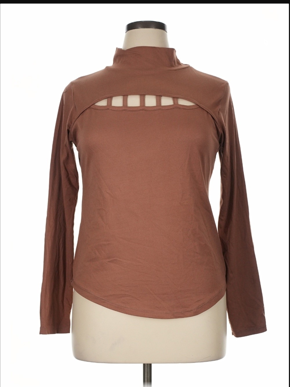 Love Brown Long-Sleeve Cutout Mock Neck Top